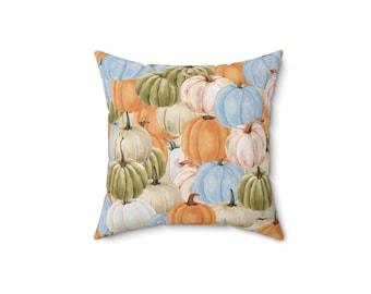 Fall Pumpkins Square Pillow – Spun Polyester Autumn Pillow – Fall Home Decor – Pretty Pumpkin Accent – Seasonal Autumn Decoration