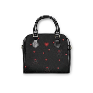 Hearts and Spiders Red and Black Handbag - Spider Purse - Red Purse - Black Purse - Gift - Detachable Strap -Shoulder Bag - Halloween