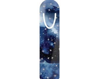 Black & Blue Night Sky Bookmark – Cloudy Night Sky with Stars – Aluminum Backing – Celestial/Night Sky Gift