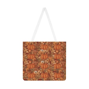 Autumn Pumpkin, Leaves, and Flowers Tote Bag - Pumpkin Tote Bag - Fall Tote Bag - Autumn Tote Bag - Orange Tote Bag- Fall Accessories