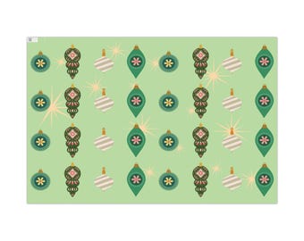 Papel de regalo navideño con adornos verdes de inspiración moderna de mediados de siglo - Papel de regalo navideño - Papel de regalo verde - Navidad verde