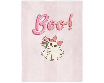 Ghost Striped Pink Halloween Velveteen Microfiber Blanket - Ghost Blanket
