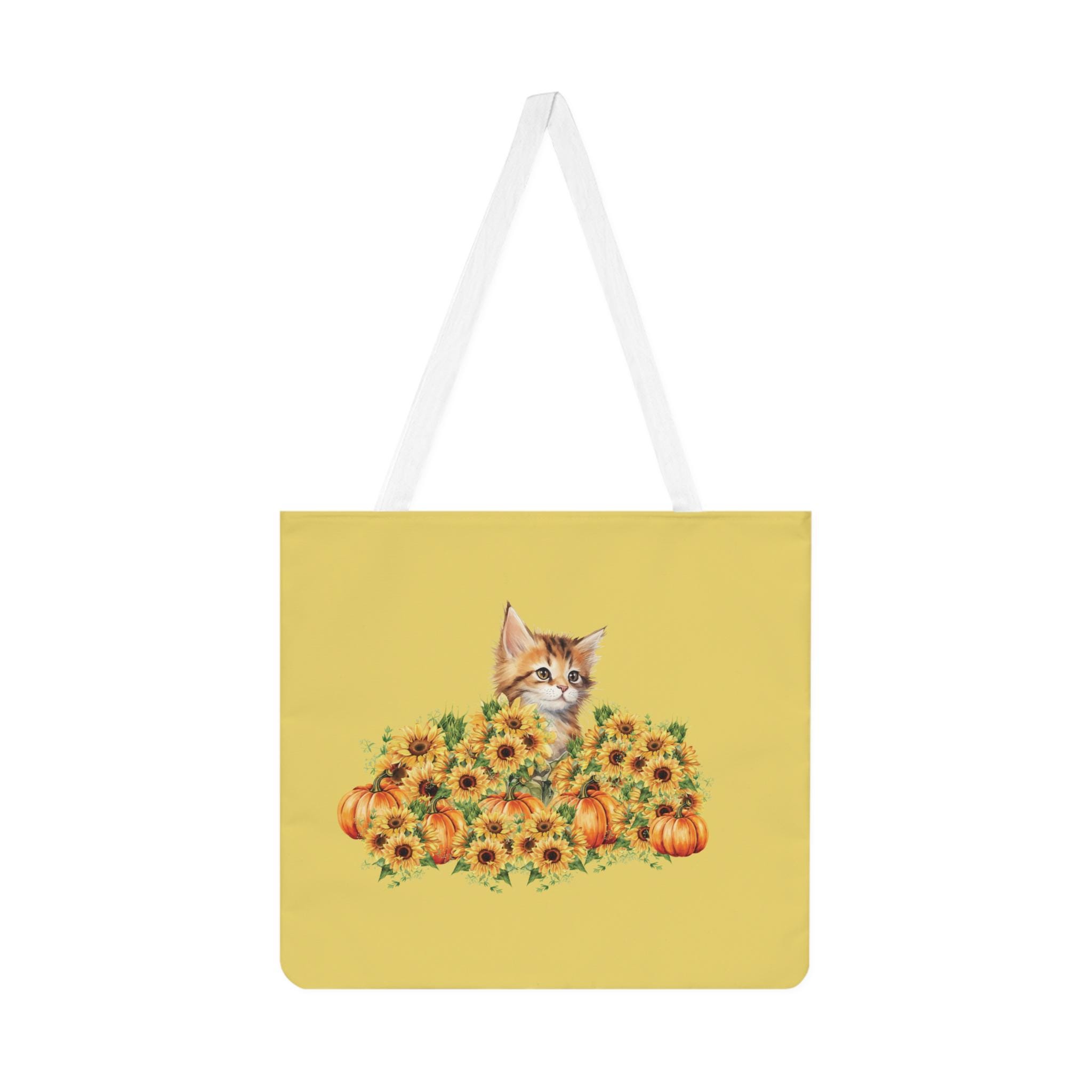 も*ふ様 ハンドメイド♡夏イエロー！ポケットいっぱい！ひまわり！猫トートバッグ！ 黄色のひまわりとカボチャの子猫トートバッグ - 黄色のトートバッグ