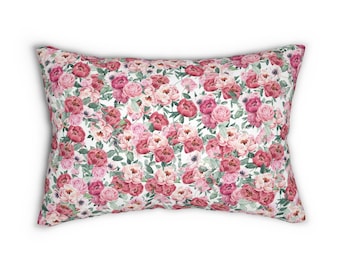 Peonies Lumbar Pillow - Spring Pink Flowers - Spun-Polyester Pillow - Spring Home Decor - Spring Pillow - Floral Pillow