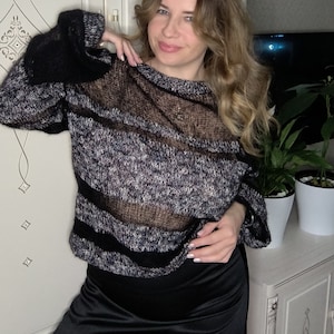 Sexy black mohair sweater woman