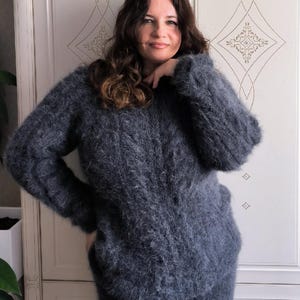 Angora sweater men fluffy wool cable sweater thick angora sweater in 3 threads