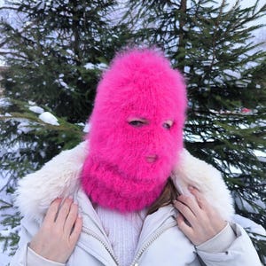 Fuzzy mohair balaclava pink wool winter balaclava wool ski mask
