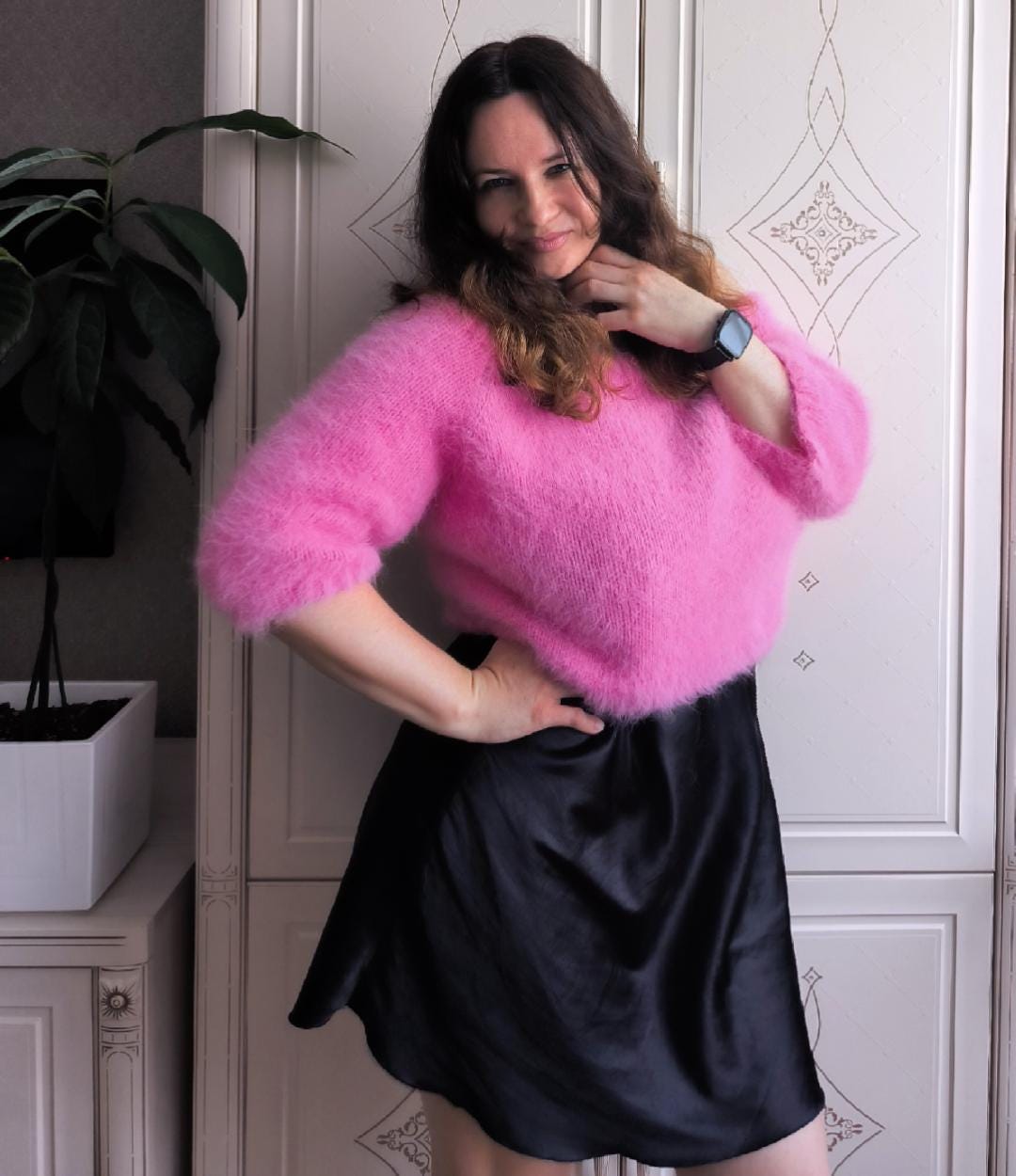salsation wear トップス ニット M Angora Fluffy Pink Angora Sweater: Off-shoulder Knit Jumper Women - Etsy