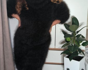 Wool mohair sweater turtleneck XXXL: big fuzzy turtleneck man long collar