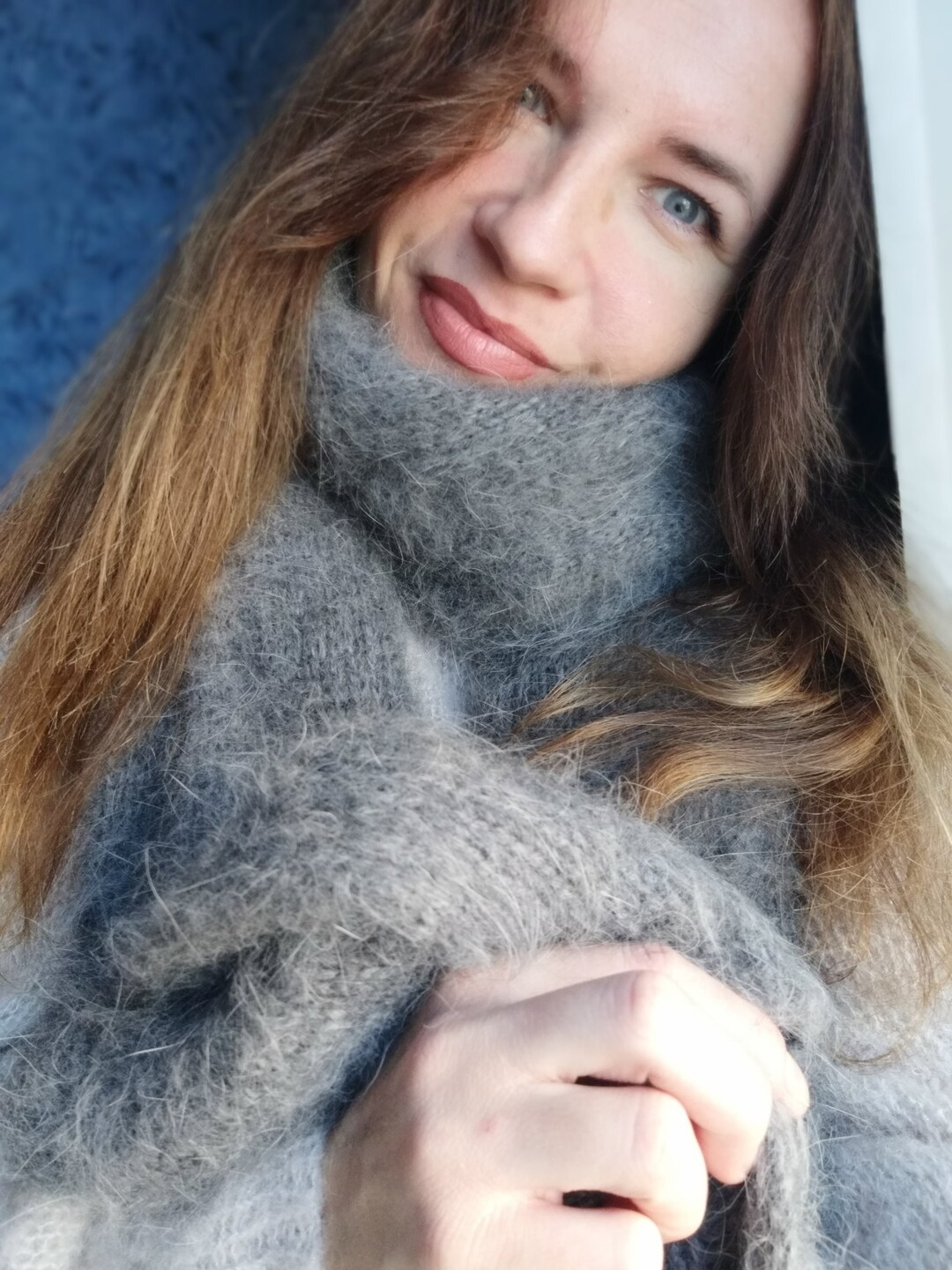 Long Angora Wool Scarf: Fluffy Grey Double Thick Scarf - Etsy