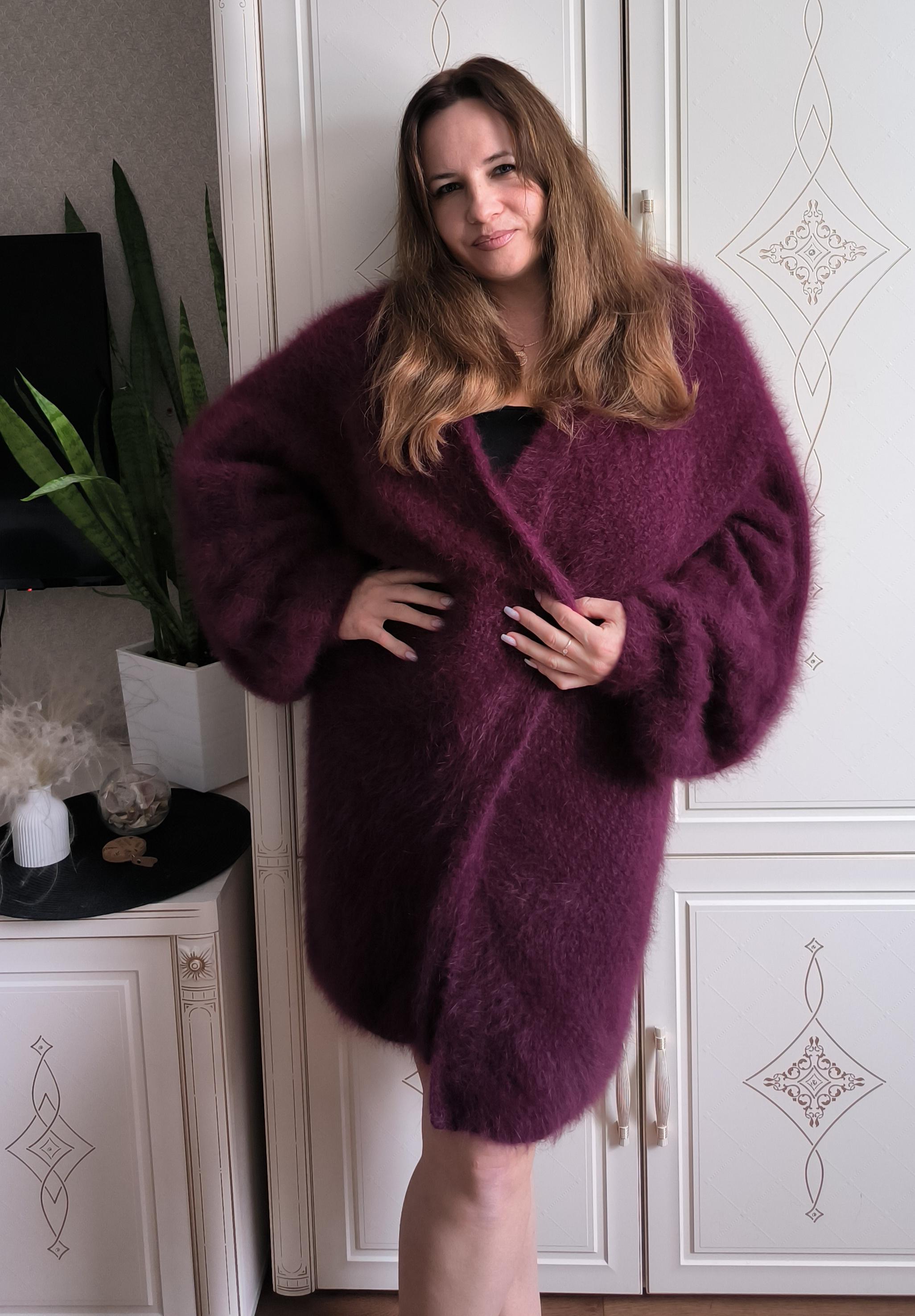 Long Fluffy Angora Cardigan: Burgundy Wool Cardigan Woman - Etsy