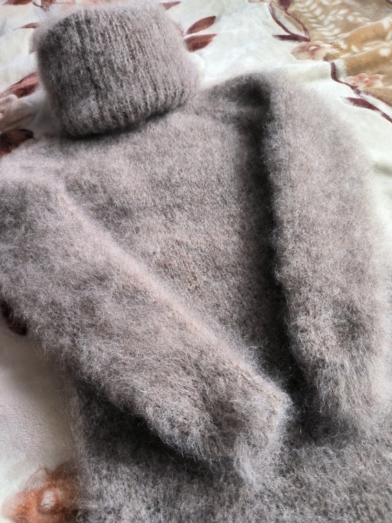Mohair Sweater Long Wool Mohair Turtleneck Woman Fuzzy Thick