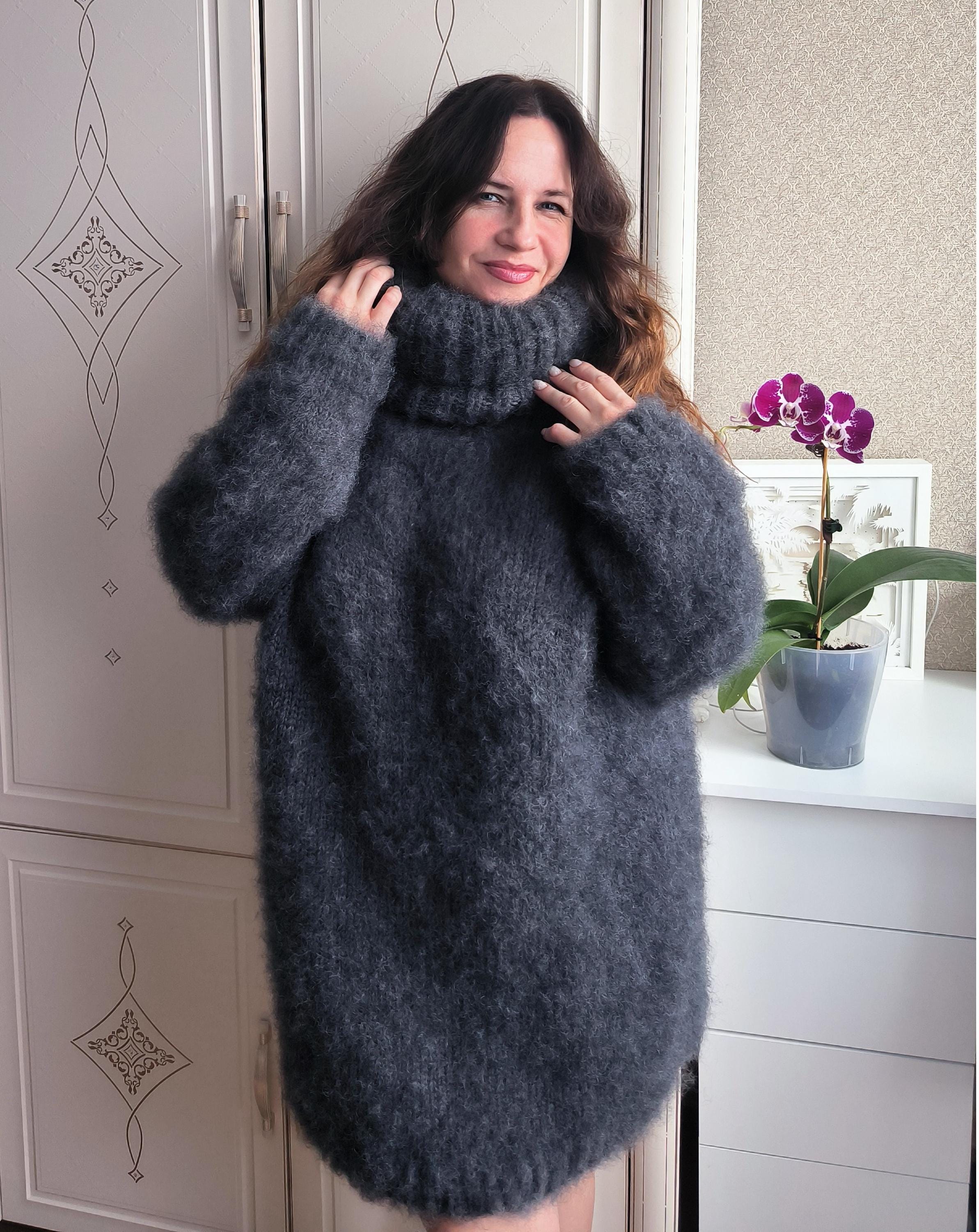 Big Mohair Turtleneck Sweater: Long Collar, Fuzzy Wool - Etsy