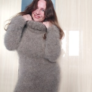 Mohair sweater long wool mohair turtleneck woman fuzzy thick mohair dress for gift