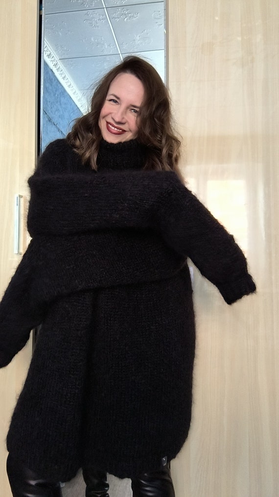 Fuzzy Mohair Sweater Turtleneck, Black Mohair Turtleneck - Etsy