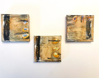 Three Original Acrylic Paintings on Canvas - Earth Tone Abstract Landscapes