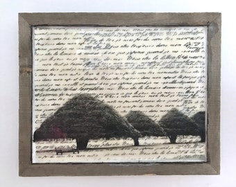 Original Mixed Media Encaustic on Wood - Trees with Writing