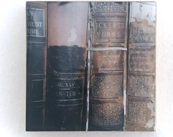 Books - Resin Coated Photograph On Wood Panel