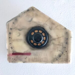 Original Mixed Media Encaustic on Wood House Shape - Channel