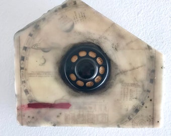 Original Mixed Media Encaustic on Wood House Shape - Channel