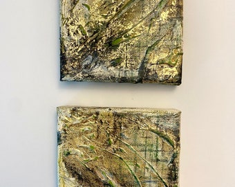 Two Original Acrylic Paintings on Canvas - Golden Abstract Landscapes