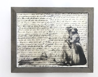 Original Mixed Media Encaustic on Wood - Victorian Women with Writing