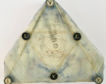 Original Mixed Media Encaustic on Wood House Shape - Star Chart