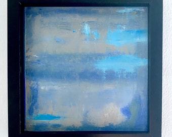 Original Framed Oil Painting on Canvas Board - Blue - Ice Reflections