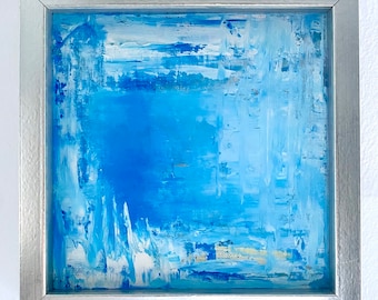 Original Framed Oil Painting on Canvas Board - Blue - Glacial