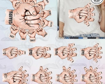 1-10 Hands Dad/ Grandpa and Childs Fist Bump Png Bundle, Father's Day Digital File, Custom Name Hand Kid Names, Gift Best Dad Ever