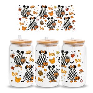 Cartoon Mouse Friends 16oz Glass Can Wrap Png, Fall Vibes Png, Halloween Pumpkins Libbey Glass Can, Cartoon Glass Can Wrap Png, Digital File