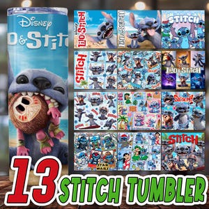 13 Stitch Tumbler Wrap Designs Bundle, Stitch Sublimation Designs, 20 oz Stitch Tumbler Wrap PNG, Cute Blue Monster 20oz Tumbler Sublimation