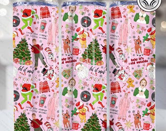 Merry Christmas-film 20 oz beker wrap, retro kerst, My Day beker, 20 oz skinny beker wrap, kerstfilm beker, kerstfilm png