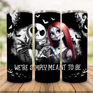 Nightmare Halloween Couple 20oz Skinny Tumbler Png Design, Halloween Friends 20oz Tumbler Png, Halloween Cartoon Nightmare Png