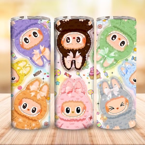 Trending Pink Cartoon Character 20oz Skinny Tumbler Wrap PNG, Funny Cartoon Character Wrap Design Png, Gift for Kids Tumbler Png