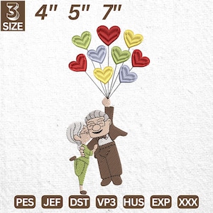 You’re My Greatest Adventure Embroidery Design, Valentine Embroidery Design, Big Balloon Embroidery Design, Cartoon Couple Embroidery Design
