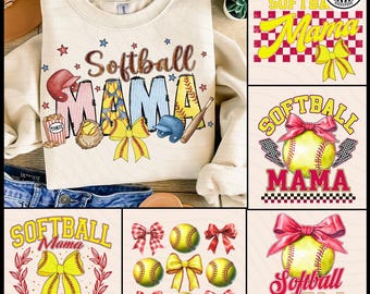 Retro Softball Mama Png Bundle, Softball Game Day Sublimation, Softball Coquette Bow Png, Softball Mom Png, Softball Mama Shirt Design