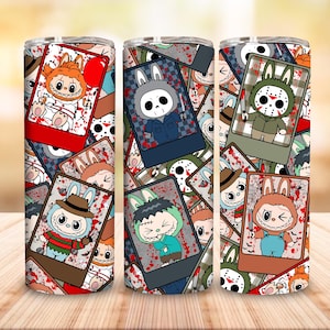 Halloween Monster Doll 20 oz Straight Tumbler Wrap Design, Kawaii Monsters Halloween 20oz PNG for Sublimation, Halloween Horror Movie Png