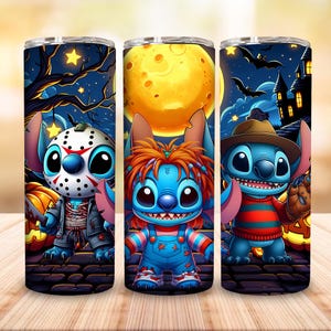 Halloween Cartoon Killers 20oz Tumbler Wrap Design, Cartoon Alien Halloween Skinny Tumbler, Spooky Season 20oz Tumbler png