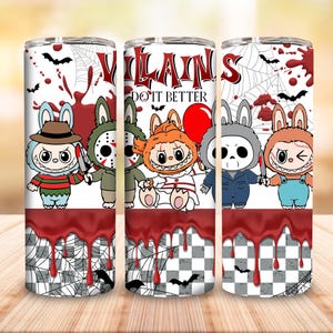 Halloween Monster Doll 20 oz Straight Tumbler Wrap Design, Kawaii Monsters Halloween 20oz PNG for Sublimation, Halloween Horror Movie Png,