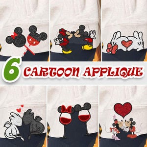6 + Valentinstag Cartoon Applikation Design Bundle, Retro Valentinstag Stickmuster, Valentinstag Cartoon Stickdatei, Sofort Download