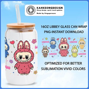 Funny Cartoon 16oz Libbey Can Wrap Design, Cartoon Coffee Glass Template, Trending Pink Cartoon Character Glass Can Wrap, Gift for Kids