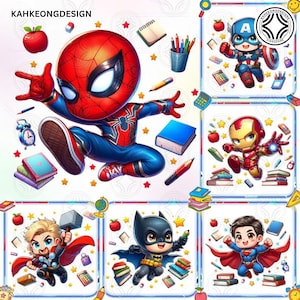 5 Dessins animés de super-héros Png, Rentrée des classes Png, Bundle de dessin animé drôle, Png d'amis de dessin animé, Png de dessin animé de la rentrée, Téléchargement numérique