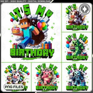 Pixel Gamer It’s My Birthday Bundle Png, Game Inspired Birthday Shirt, Birthday Boy Design, Happy Birthday Png, Boy Birthday Shirt Design