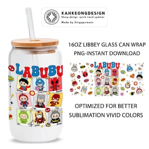 Super Cartoon 16oz Glass Can Wrap, Superhero Doll 16Oz Glass Can Png, Cartoon Doll 16Oz Libbey Glass Can Wrap, Sublimation Design