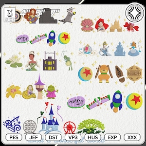 7+ Embroidery Cartoon Bundle, Movie Cartoon Embroidery Bundle, Magic Kingdom Embroidery Bundle, Instant Download