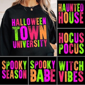 Retro Neon Halloween Png Bundle, Spooky Season Png, Vintage Halloween Quotes Shirt Png, Preppy Halloween Png, Witch Ghost Pumpkin Png