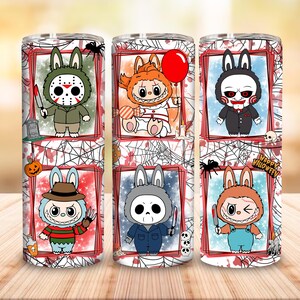 Halloween Monster Doll 20 oz Straight Tumbler Wrap Design, Kawaii Monsters Halloween 20oz PNG for Sublimation, Perfect for Kids Gift