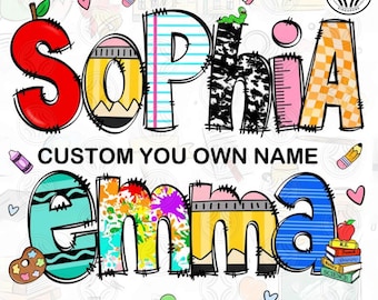 Custom Kid Name School Pattern Clipart Png Bundle, Back To School Alphabet Png Bundle , Back To School Png, Digital Download