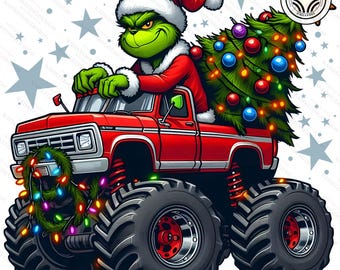 Christmas Green Guy Monster Truck Png, Green Character Png, Mean Guy Png, Christmas Holiday Png, Merry Christmas Png, Kids Boys Girls Shirts